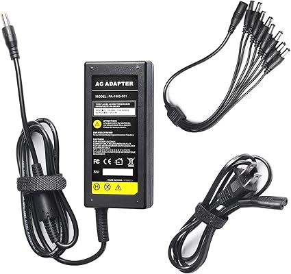 Security Camera Power Adapter 12V 5A 100V-240V AC to DC 8-Way Power Splitter Cable FCC Certified LED Power Tra