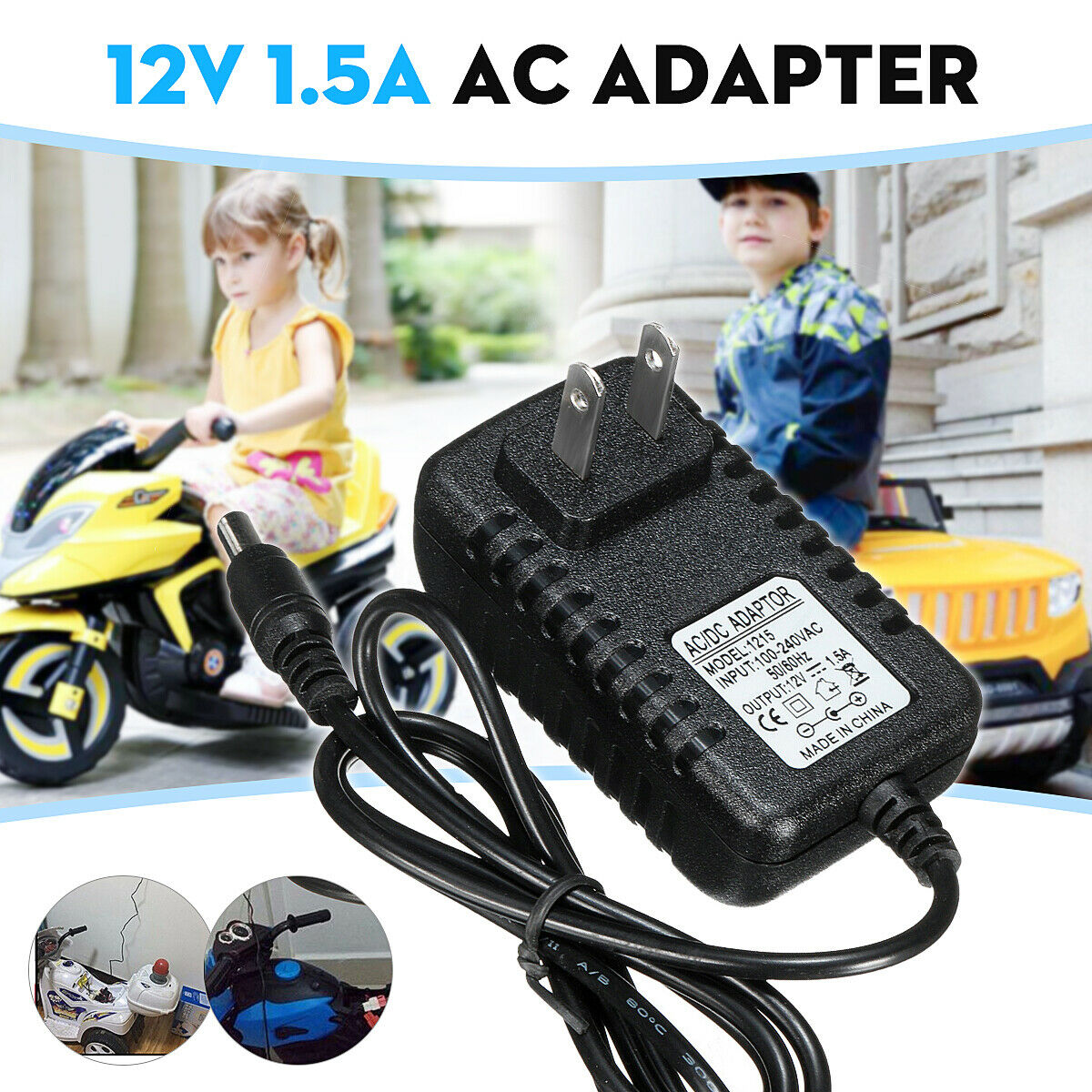 *Brand NEW*12V 1A Battery Charger Adapter For Kids ATV Quad Ride On Cars Motorcycle