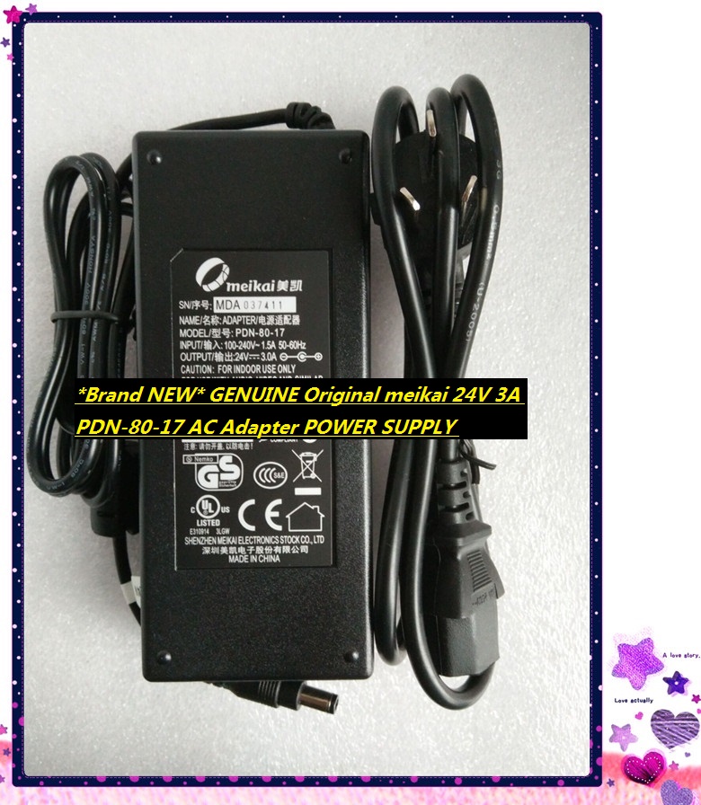 *Brand NEW* GENUINE Original meikai 24V 3A PDN-80-17 AC Adapter POWER SUPPLY