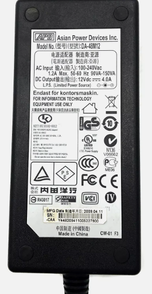*Brand NEW*APD DA-48M12 12V 4A 48W AC/DC ADAPTER 5.5x2.1mm Power Supply