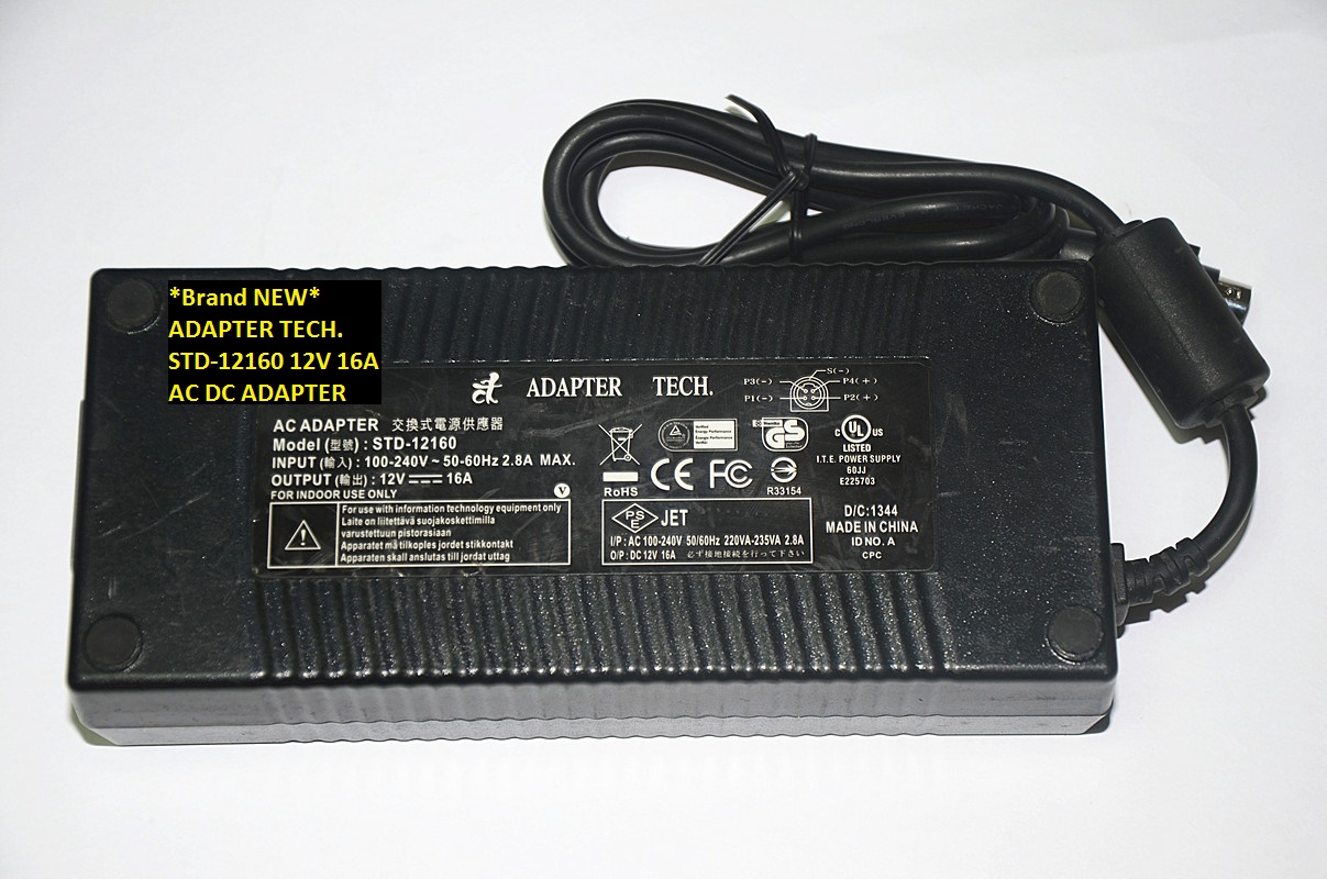 *Brand NEW* ADAPTER TECH. 4pins 12V 16A AC DC ADAPTER STD-12160 POWER SUPPLY