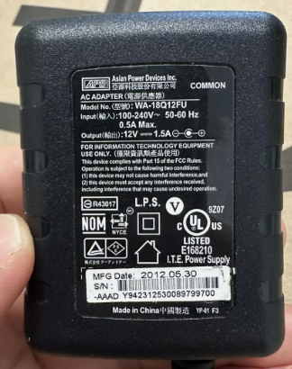 *Brand NEW*Original APD WA-18Q12FU 12V 1.5A AC Adapter Power Supply